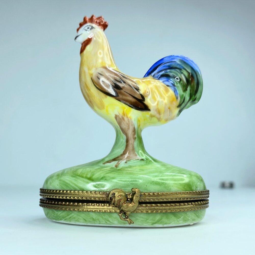 Fantastic ROOSTER ~ Limoges Trinket Box ~ Peint main  A79